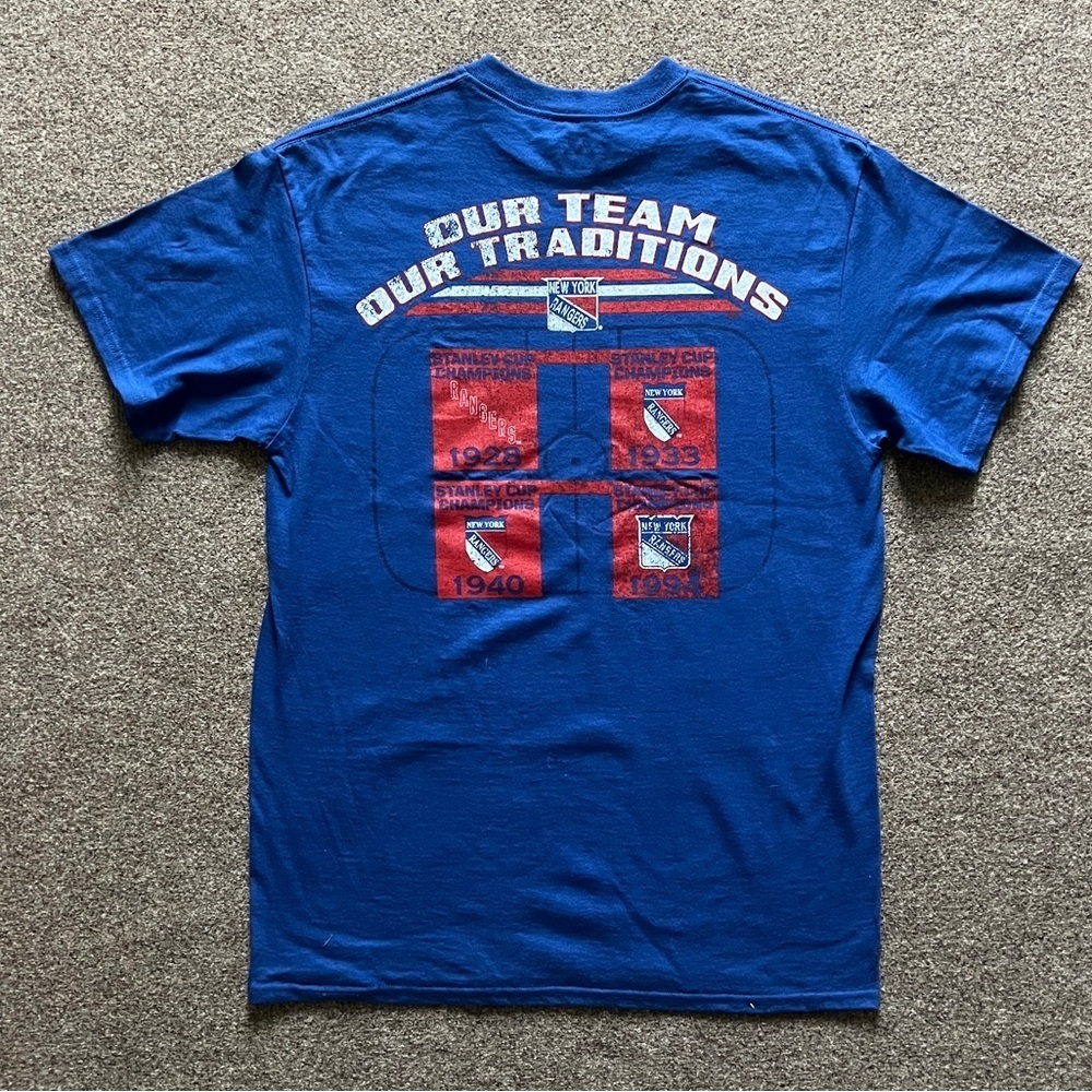 New York Rangers Stanley Cup Champion NHL Majestic Blue T-Shirt Men Size Medium - Picture 2 of 11